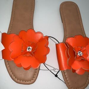 Orange Floral Slide Sandals women size 10